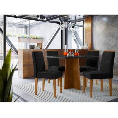 Mesa De Jantar Ambiente Anitta 120x80 Cm Com Vidro Ype Preto E 4 Cadeiras Ana Veludo Preto – New Ceval