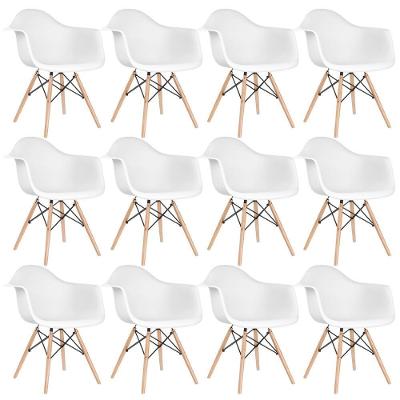 Kit 12 Cadeiras Charles Eames Eiffel Daw Com Braços E Pés De Madeira Clara Branco