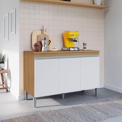 Balcão De Cozinha Ambiente Manu Com Tampo 120cm Amêndoa Branco - Ajl