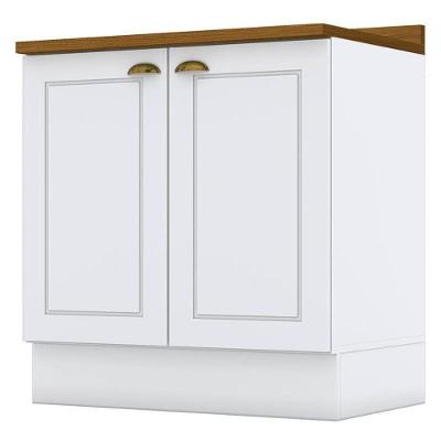 Balcão 2 Portas 80 Cm Americana Branco Com Tampo Nature – Henn