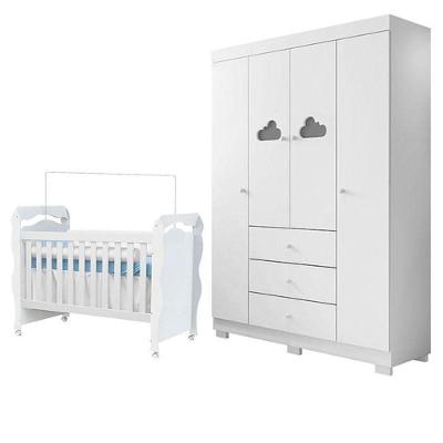 Berço Americano New Nanda E Guarda Roupa Infantil Ane Branco Brilho – Phoenix Baby