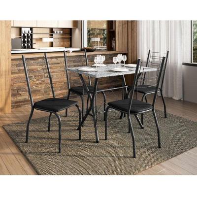 Mesa De Jantar Ambiente Bruna 100x60 Cm Com Granito Ocre Itabira Com 4 Cadeiras 063 Preto – Artefamol