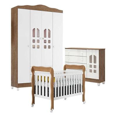 Quarto De Bebê New Selena 4 Portas Com Berço Lila E Cômoda Selena Branco Acetinado Amadeirado – Carolina Móveis