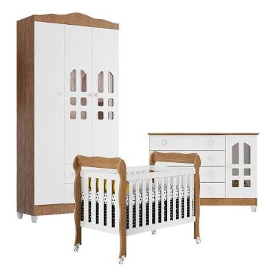 Quarto De Bebê New Selena 3 Portas Com Berço Lila E Cômoda Gran Selena Branco Acetinado Amadeirado – Carolina Móveis