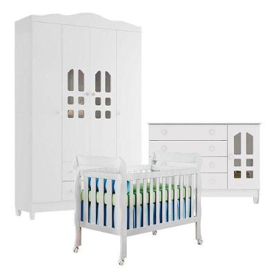 Quarto De Bebê New Selena 4 Portas Com Berço Lila E Cômoda Gran Selena Branco Brilho – Carolina Móveis