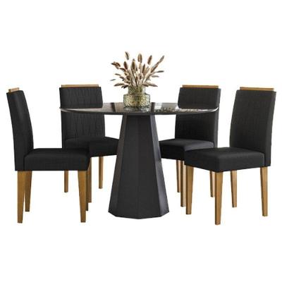 Mesa De Jantar Isis 120x120 Cm Com Vidro Preto E 4 Cadeiras Ana Ype Veludo Preto – New Ceval