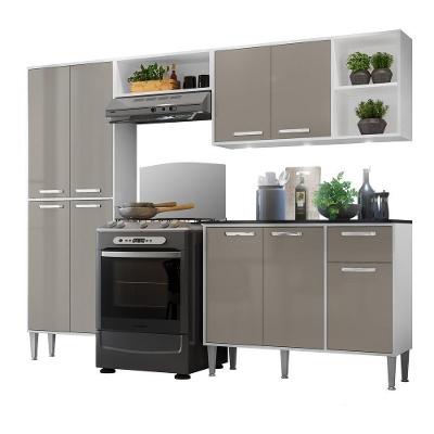 Cozinha Compacta C/ 3 Leds 4 Pçs Xangai Multimóveis V3415 Branca/Lacca Fumê Branco/Lacca Fumê