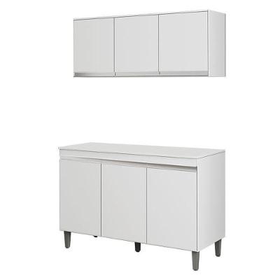 Balcão De Cozinha Manu Com Tampo 120 Cm E Armário Aéreo Andréia Branco Brilho - Ajl