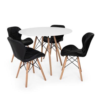 Kit Mesa Jantar Eiffel 80cm Branca 04 Cadeiras Slim Preta