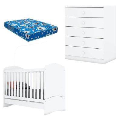 Berço Nacional Bala De Menta E Cômoda Infantil Pique-esconde Branco Com Colchão Ortobom – Henn