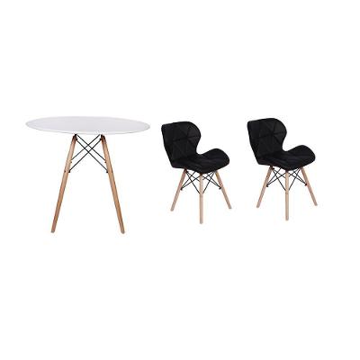 Mesa Jantar Eiffel 80cm Branca e 2 Cadeiras Slim Nude