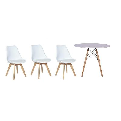 Kit Mesa Jantar Eiffel 80cm Branca + 03 Cadeiras Leda - Branca