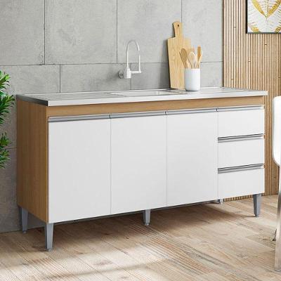 Balcão De Pia Ambiente Andréia 160cm Amêndoa Branco - Ajl