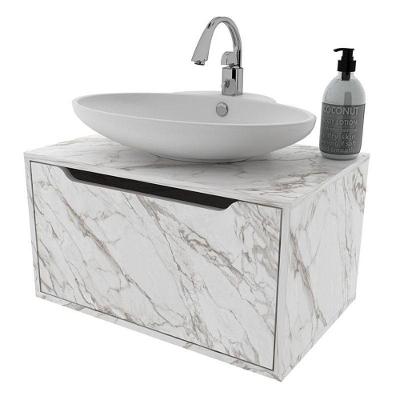 Balcão Gabinete Para Banheiro Suspenso Bn3646 Mármore Branco - Tecnomobili