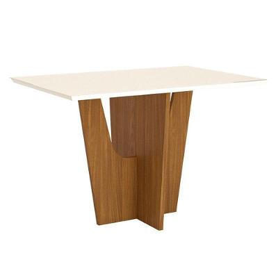Mesa De Jantar Danielly 120 Cm Tampo Reto Com Vidro Nature Off White – Henn
