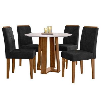 Mesa De Jantar 100x100cm Isabela Com Vidro Ype Off White E 4 Cadeiras Amanda Ype Veludo Preto – New Ceval