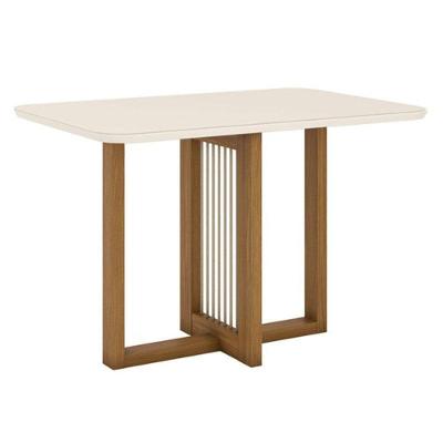 Mesa De Jantar Natalí 120 Cm Canto Arredondado Com Vidro Nature Off White - Henn