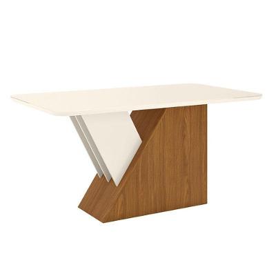 Mesa De Jantar Lucena 160 Cm Tampo Arredondado Com Vidro Nature Off White – Henn
