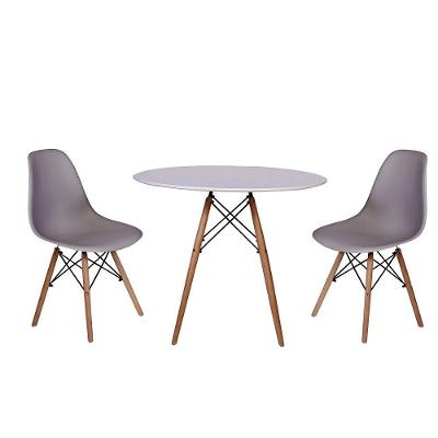 Kit Mesa Jantar Eiffel 120cm Branca com 2 Cadeiras Charles Eames Cinza