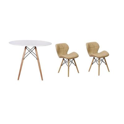 Mesa Jantar Eiffel 80cm Branca e 3 Cadeiras Slim Nude