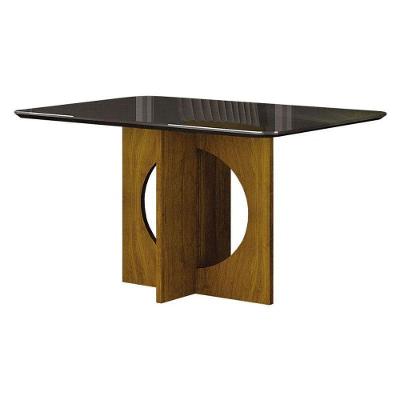 Mesa De Jantar Lorena Plus 120x80 Com Vidro Freijó Chumbo - Leifer Móveis.