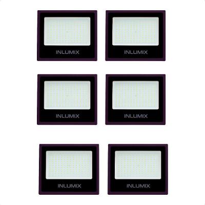 Kit 6 Refletor Holofote De Led 100w Branco Frio 6500k Preto 110/220v