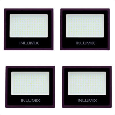 Kit 4 Refletor Holofote De Led 100w Branco Frio 6500k Preto 110/220v