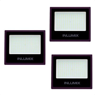 Kit 3 Refletor Holofote De Led 100w Branco Frio 6500k Preto 110/220v
