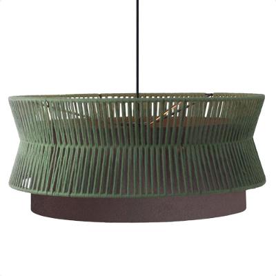 Lustre Pendente Blumenau Gaia Macramê 60cm E27 Bivolt Marrom Gold Com Verde