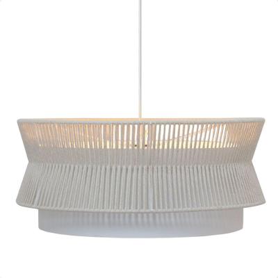 Lustre Pendente Blumenau Gaia Macramê 60cm E27 Bivolt Branco Com Bege