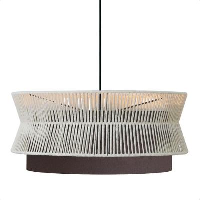 Lustre Pendente Blumenau Gaia Macramê 60cm E27 Bivolt Marrom Gold Com Bege