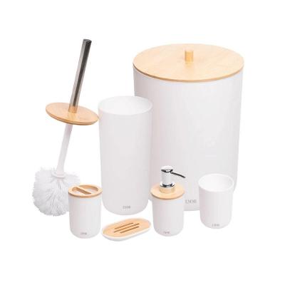 Conjunto Para Banheiro Em Abs E Bambu Branco Com 6 Peças Lyor
