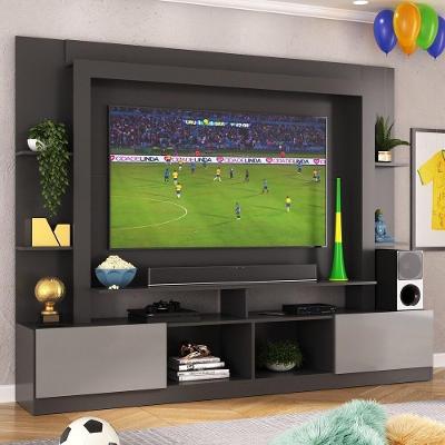 Rack Estante Com Painel Tv 65" E 2 Portas Catar Multimóveis Br3395 Preto/lacca Fumê
