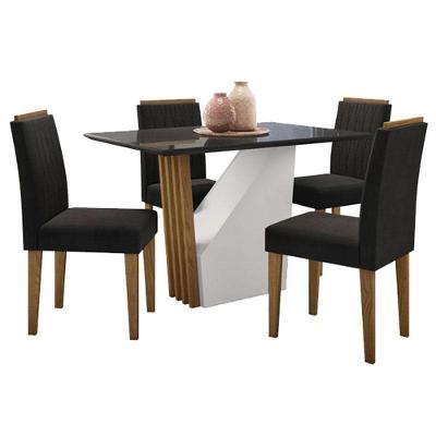 Mesa De Jantar Veneza 120x80 Cm Com Vidro Ype Preto E 4 Cadeiras Ana Ype Veludo Preto – New Ceval