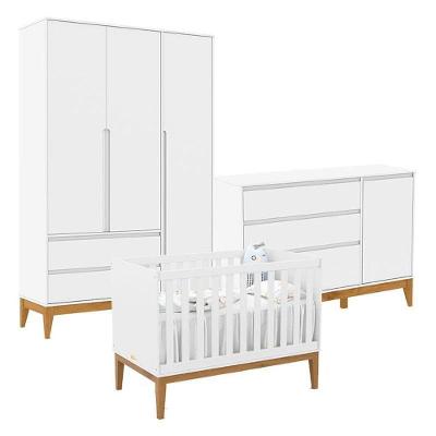 Quarto De Bebê Nature Clean 3 Portas Com Berço Unique Branco Soft Eco Wood – Matic