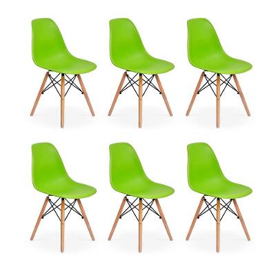Conjunto 6 Cadeiras Charles Eames Eiffel Wood Base Madeira Verde