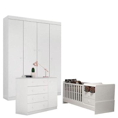 Quarto De Bebê Helena Com Berço Multifuncional Selena Branco Brilho – Phoenix