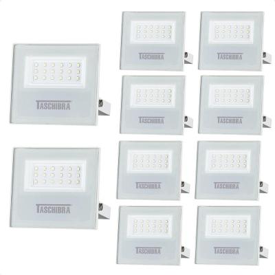 Kit 10 Refletor Holofote Taschibra Led Tr Slim 20w Verde Prova Da água Ip65 Branco Bivolt