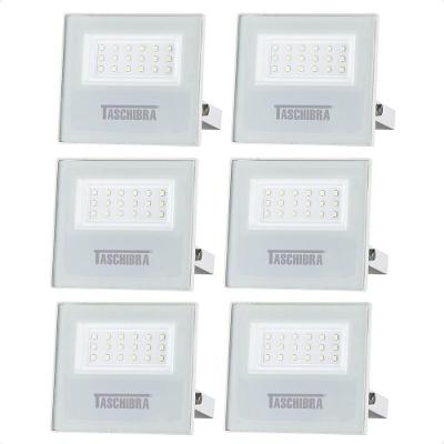 Kit 6 Refletor Holofote Taschibra Led Tr Slim 20w Verde Prova Da água Ip65 Branco Bivolt