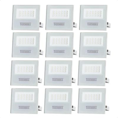Kit 12 Refletor Holofote Taschibra Led Tr Slim 20w Verde Prova Da água Ip65 Branco Bivolt