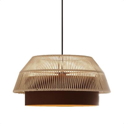 Lustre Pendente Blumenau Gaia Macramê 50cm E27 Bivolt Marrom Gold Com Bege