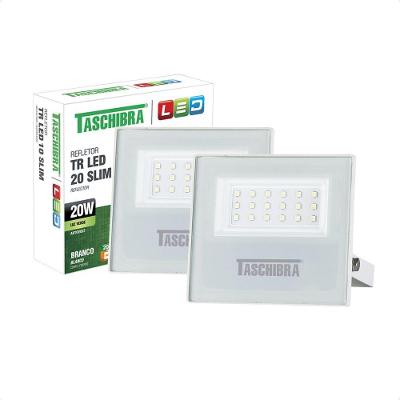 Kit 2 Refletor Holofote Taschibra Led Tr Slim 20w Verde Prova Da água Ip65 Branco Bivolt