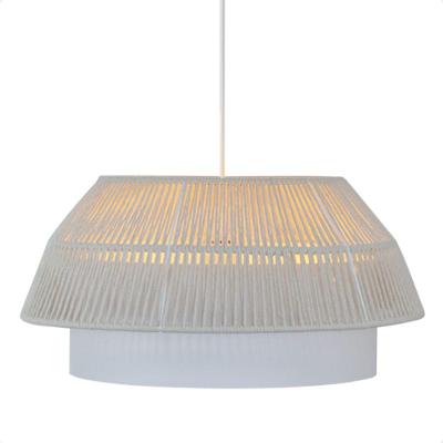 Lustre Pendente Blumenau Gaia Macramê 50cm E27 Bivolt Branco Com Bege