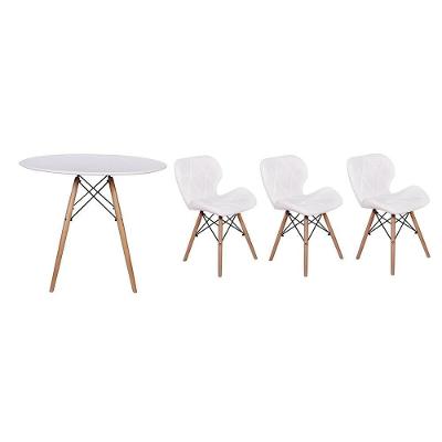 Kit Mesa Jantar Eiffel 80cm Branca e 2 Cadeiras Slim Branca