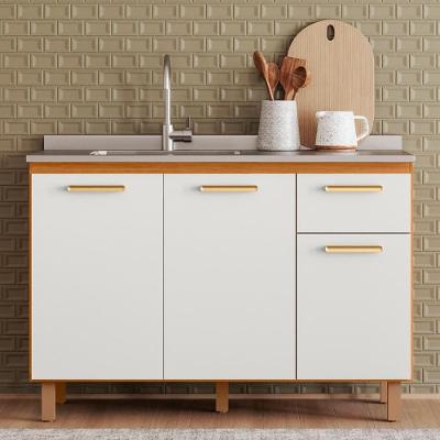 Balcão De Cozinha Com Pia 120cm Ema Freijó Uv/off Acetinado Z44 - Mpozenato