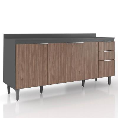 Balcão De Cozinha Com Tampo 180cm Pérola Grafite/freijó Z34 - Mpozenato