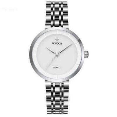 Relógio Feminino De Quartzo Minimalista Pulseira De Aço Inoxidável A Prova D´agua Branco Prata