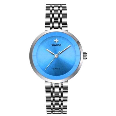 Relógio Feminino De Quartzo Minimalista Pulseira De Aço Inoxidável A Prova D´agua Azul Prata