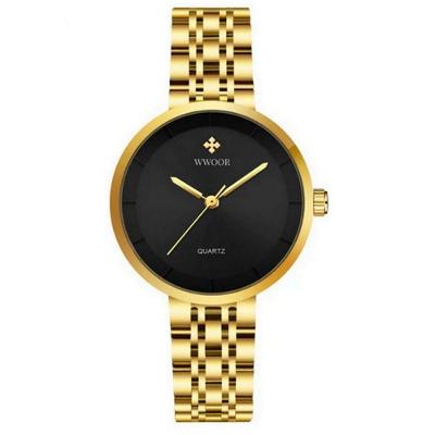 Relógio Feminino De Quartzo Minimalista Pulseira De Aço Inoxidável A Prova D´agua Preto Dourado