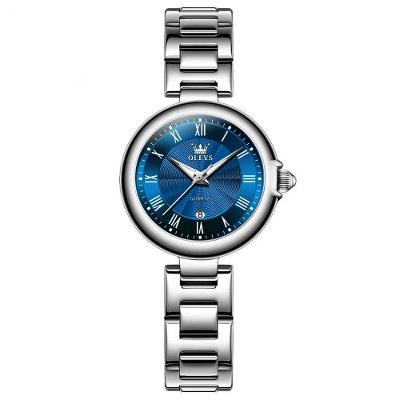 Relógio De Quartzo Feminino Design Fino Elegante Luminoso Em Aço Inoxidavel Azul Prata